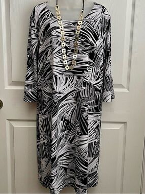 ALEXANDRA + OAK Womens Tropical Black White Dress Bell 3/4 Sleeve Size XXL